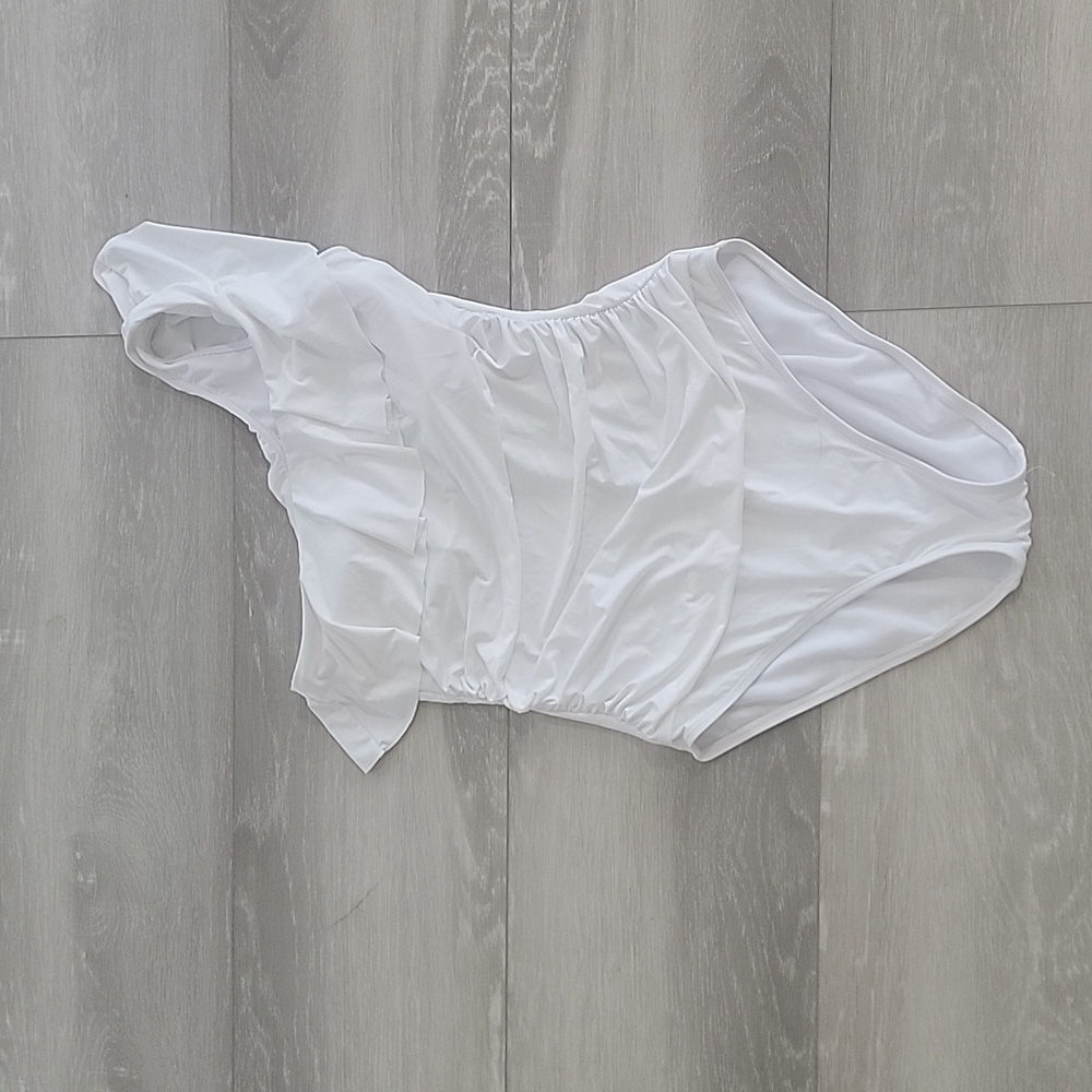 One Shoulder White 1 piece bathing suit
